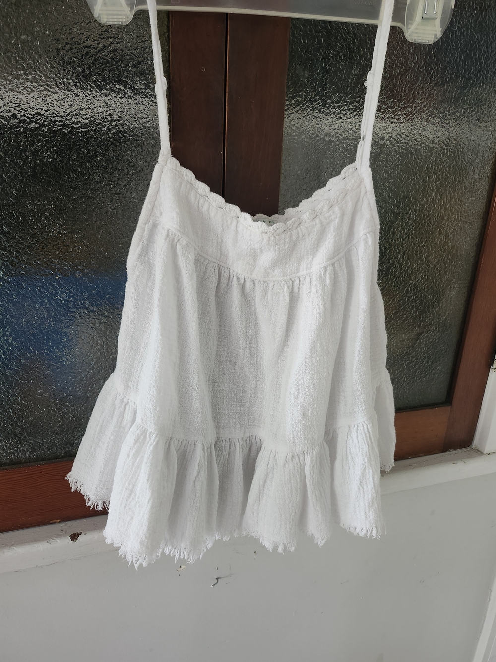 aerie White Cotton Gauze Tiered Spaghetti Strap Top